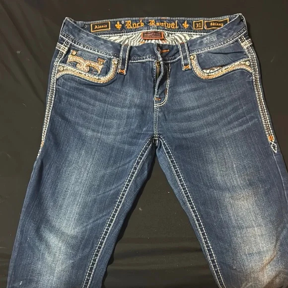 Miss Me Dark Blue Boot Cut Jeans with Gold Embellishments - Picture 2 of 3